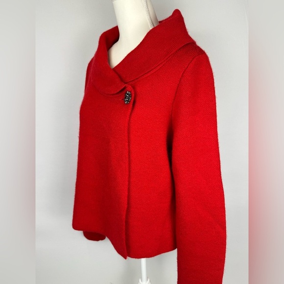 Adrienne Vittadini Marilyn Sweater Red Shawl Collar Jewel Button Wool Blend XL - Picture 6 of 11